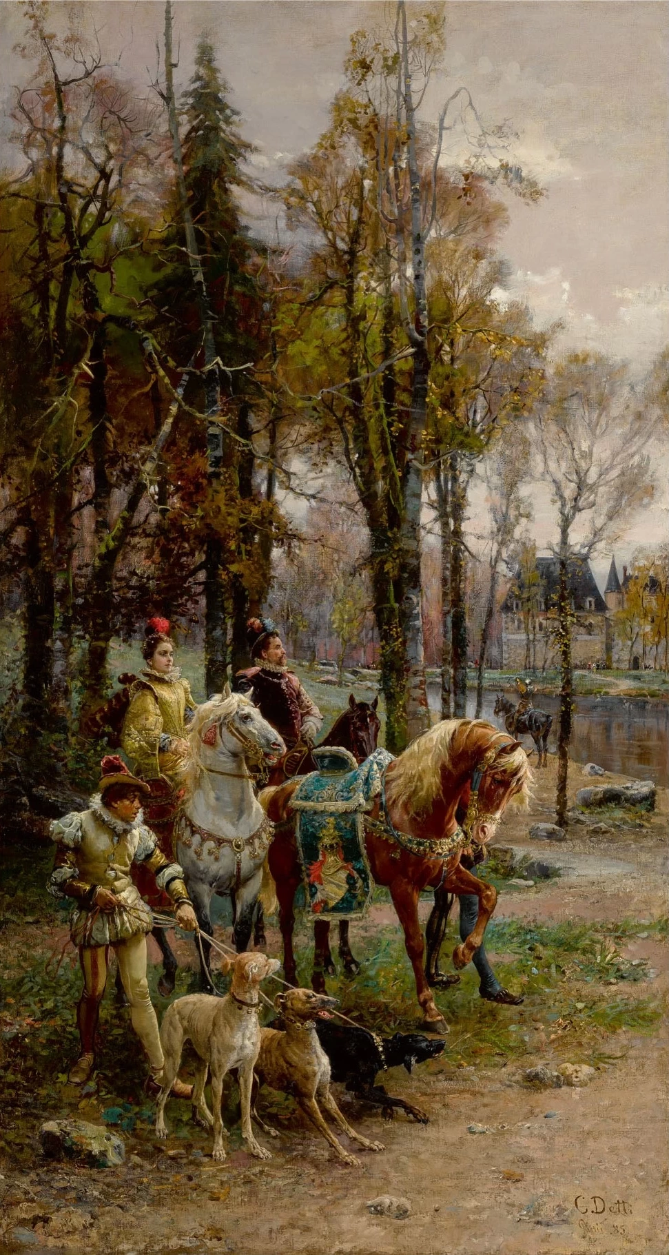 Cesare Detti - un nobile signore e una nobildonna a cavallo